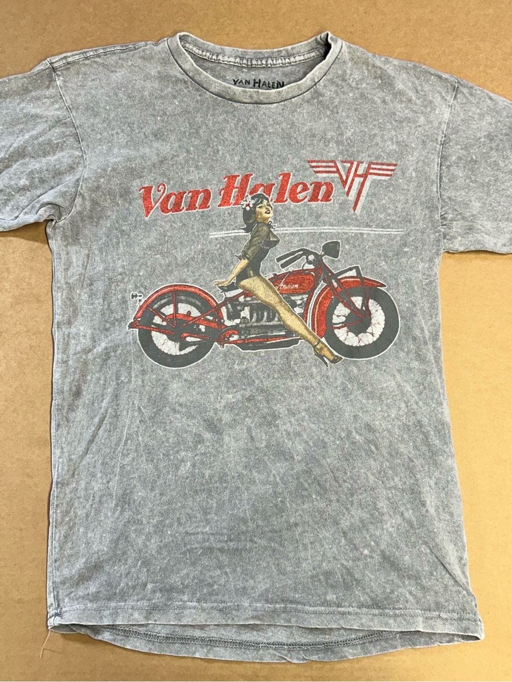 Van Halen Gray Short-Sleeve Graphic Tee with Red Motorcycle Print Pinup Medium